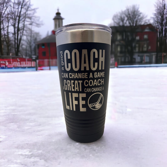 Hockey Coach Tumbler/ A Good Coach Can Change A Game/ Hockey Coach/ Engraved On Both Sides/ Available Personalized/ Hockey Coach Gift/ 20 oz