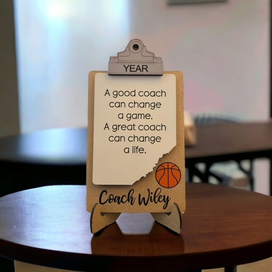 Basketball Coach Sign/ Clipboard Coach Sign/ Basketball Desk Gift/ Personalized Coach Sign/ Sports Coach/ Coach Gift/ Saying Options