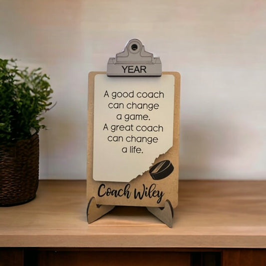 Hockey Coach Sign/ Clipboard Coach Sign/ Hockey Desk Gift/ Personalized Coach Sign/ Sports Coach/ Coach Gift/ Saying Options