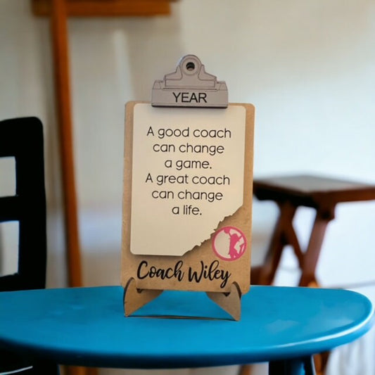 Cheer Coach Sign/ Clipboard Coach Sign/ Cheer Desk Gift/ Personalized Coach Sign/ Sports Coach/ Coach Gift/ Saying Options
