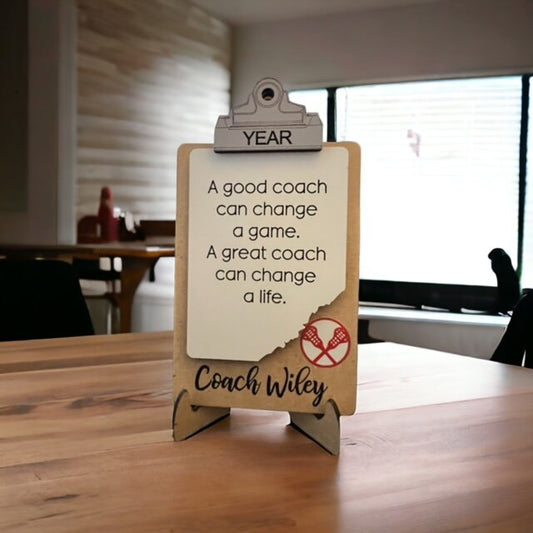 Lacrosse Coach Sign/ Clipboard Coach Sign/ Lacrosse Desk Gift/ Personalized Coach Sign/ Sports Coach/ Coach Gift/ Saying Options