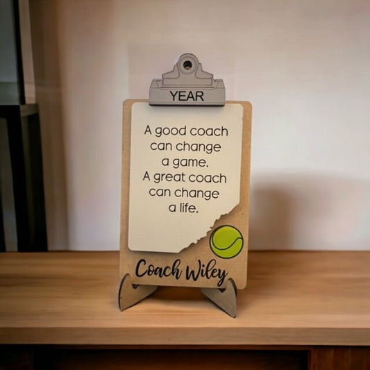 Tennis Coach Sign/ Clipboard Coach Sign/ Tennis Desk Gift/ Personalized Coach Sign/ Sports Coach/ Coach Gift/ Saying Options