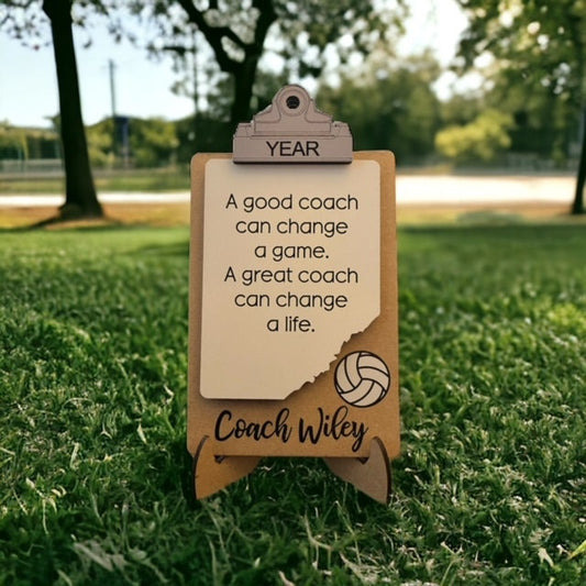 Volleyball Coach Sign/ Clipboard Coach Sign/ Volleyball Desk Gift/ Personalized Coach Sign/ Sports Coach/ Coach Gift/ Saying Options