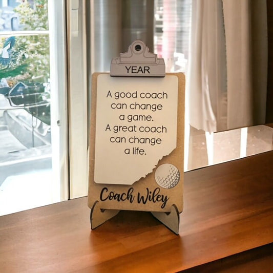 Golf Coach Sign/ Clipboard Coach Sign/ Golf Desk Gift/ Personalized Coach Sign/ Sports Coach/ Coach Gift/ Saying Options