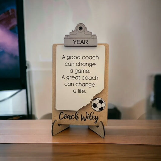 Soccer Coach Sign/ Clipboard Coach Sign/ Soccer Desk Gift/ Personalized Coach Sign/ Sports Coach/ Coach Gift/ Saying Options