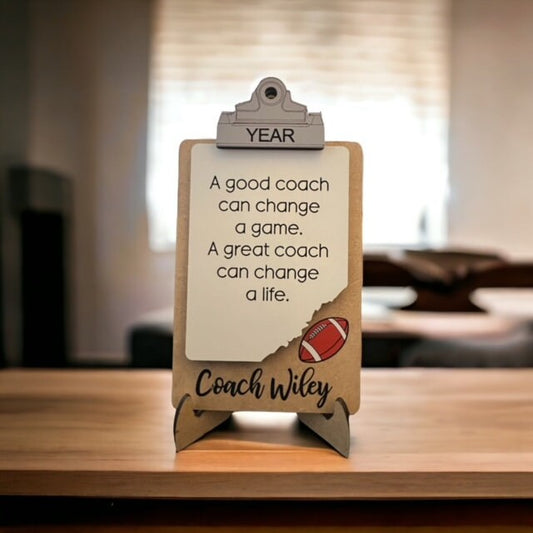 Football Coach Sign/ Clipboard Coach Sign/ Football Desk Gift/ Personalized Coach Sign/ Sports Coach/ Coach Gift/ Saying Options
