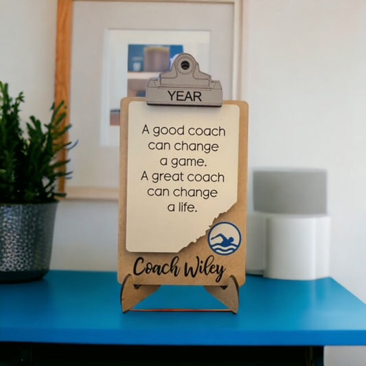 Swimming Coach Sign/ Clipboard Coach Sign/ Swimming Desk Gift/ Personalized Coach Sign/ Sports Coach/ Coach Gift/ Saying Options